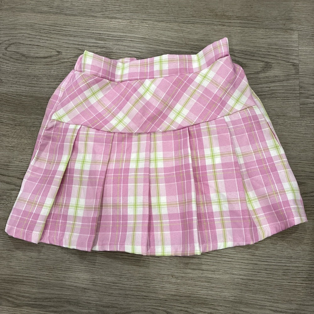 Sweet Butterfly Pink Green & White Dress Laid Kawaii Pleated Skirt | Girls 10/12